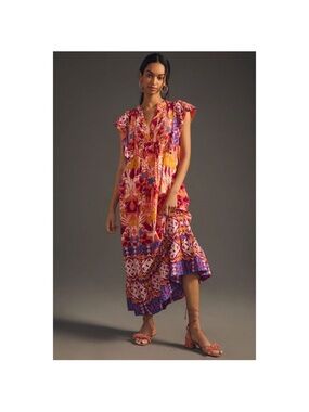 Anthropologie Pink and Orange Floral Maxi Dress size Medium